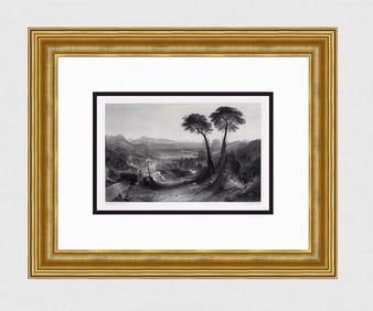1800s JMW TURNER Engraving Apollo and Sibyl Landacspe Framed Signed