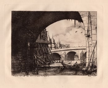 FRAMED Charles Meryon Etching L'arche du Pont Notre-Dame, Paris SIGNED