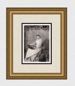 Jules-Emile Saintin 1800s Antique Etching "The Apple-Seller" Signed Framed