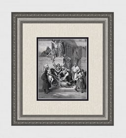 1800s Gustave Dore Biblical Wood Engraving The Martyrdom of Eleazar Signed Framed