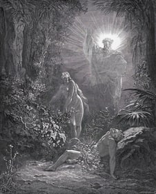 1800s GUSTAVE DORE'S BIBLE Woodcut The Formation of Eve SIGNED FRAMED