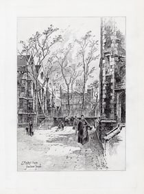 Herbert Railton 1892 etching Master's House from Inner Temple signed