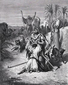 FRAMED 1800s GUSTAVE DORE Biblical Woodcut THE PRODIGAL SON Signed