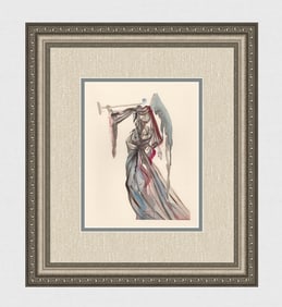 1960 Salvador Dali Angel Sun Authentic Woodcut Signed Framed