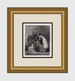 David WILKIE 1800s Engraving "The Departure of the Guerilla" SIGNED Framed COA
