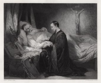 1800s GUSTAVE WAPPERS Engraving The Death of Columbus SIGNED Framed