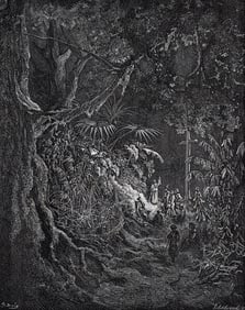 1800s SIGNED DORE Atala Woodcut "The Hermit Preaching In The Woods" FRAMED