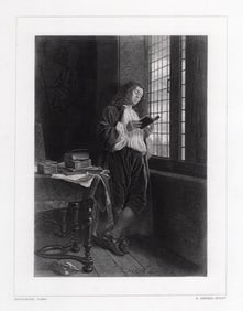 Interesting 1800s Ernest Meissonier Engraving "The Student" Framed Signed