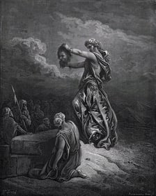 1800s Gustave DORE'S BIBLE Woodcut Judith & the Head of Holofernes SIGNED FRAMED