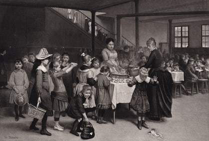 Auguste Trupheme 1800s Antique Print Lunchtime at School FRAMED Signed