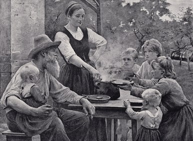 1800s Fernand Blayn Antique Print Normandy, Evening Meal Signed Framed