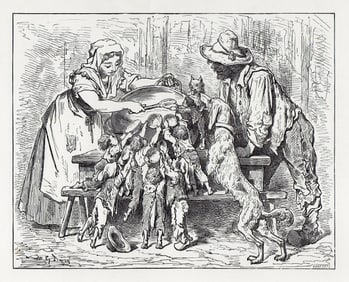 Gustave Dore Little Tom Thumb V 1880 Wood Engraving Signed