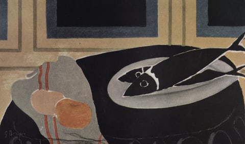 BRAQUE Vintage 1956 Lithograph Still Life with Fish Signed GALLERY FRAMED
