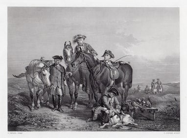 John Frederick Tayler 1800s Engraving "A Hawking Party" SIGNED Framed