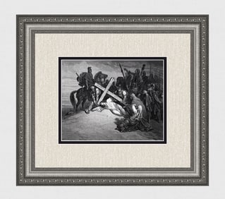 SIGNED 1800s GUSTAVE DORE Religious Wood Engraving THE CRUCIFIXION Framed