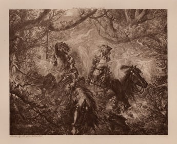 John GILBERT Antique Print The Enchanted Forest FRAMED SIGNED