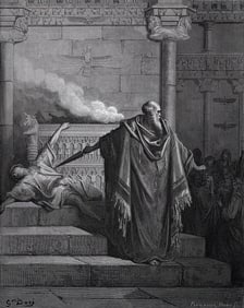 1800s Gustave Dore Biblical Woodcut Mattathias & the Apostate Framed Signed