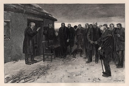 James Guthrie Antique 1800s Print "A Highland Funeral" Framed Signed