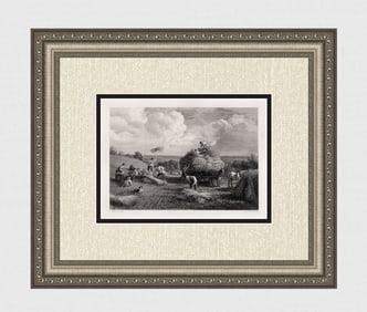 JOHN LINNELL 1800s Engraving Collecting Hay SIGNED Framed COA