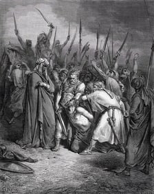 1800s Gustave Dore Biblical Woodcut The Death of Agag Framed Signed