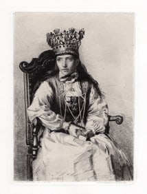 Fantastic Original CARL BLOCH 1800s Etching A Norwegian Bride Framed SIGNED