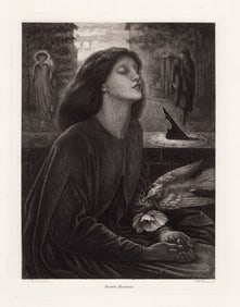 1800s ROSSETTI SIGNED Antique Etching "Blessed Beatrice" Framed