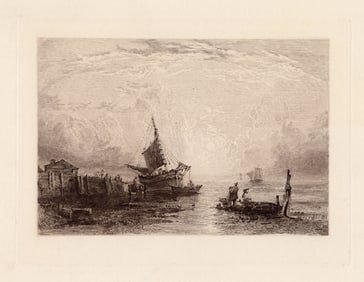 Copley Fielding Coastal Scene at Sunset 1889 Etching
