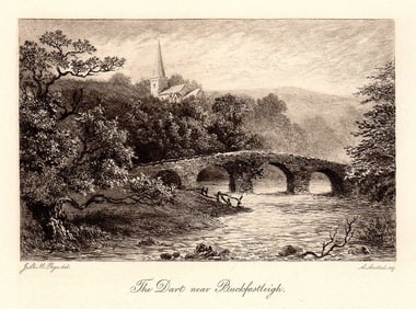 John Lloyd Warden Page The Dart near Buckfastleigh 1893 Etching Signed