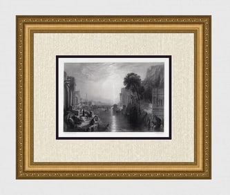 1800s William Turner Engraving Dido Building Carthage Signed Framed
