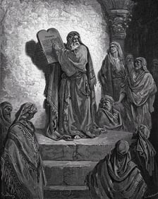 1800s Gustave DORE SIGNED Religious Woodcut EZRA READING THE LAW Framed