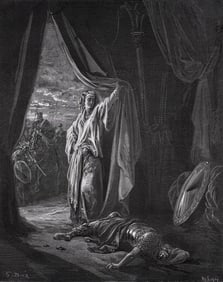 Gustave Dore 1800s Religious Woodcut JAEL KILLS SISERA Signed Framed