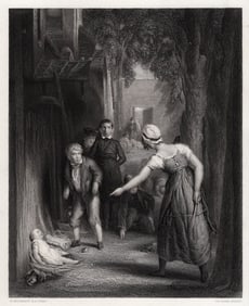 FRAMED 1800s William MULREADY Engraving "The Negligent Boy" SIGNED