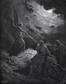 SIGNED 1800s Gustave Dore Religious Woodcut The Angel and Balaam FRAMED