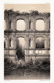 ORIGINAL Victor Petit 1800s Lithograph Chateau en Ruine Signed FRAMED