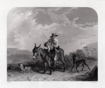 Henry Park 1800s Engraving THE HUNTER'S RETURN Framed Signed