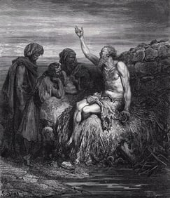 DORE 1800s Dore's Bible Wood Engraving "Job's Three Friends" Framed SIGNED