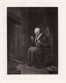 Brekelenkam Old Woman eating near a Fireplace 1889 print
