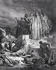 1800s Gustave Dore Biblical Woodcut The Famine in Samaria SIGNED FRAMED