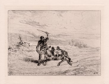 1872 Jules Jacques Veyrassat Asses I etching signed