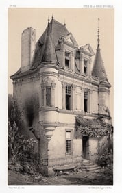 1800s Original VICTOR PETIT SIGNED Lithograph The Old Castle Of Villene Framed