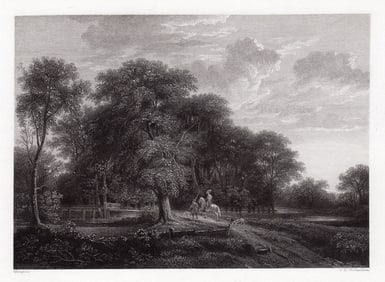 Antonie Waterloo 1834 engraving Landscape with Figures signed