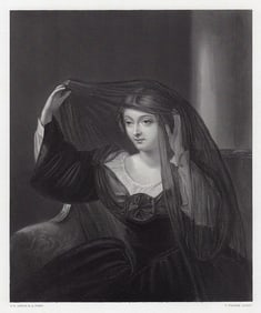 Charles Robert LESLIE 1800s Engraving Olivia lifting her Veil SIGNED Framed
