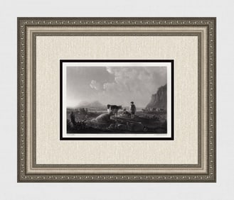 Aelbert Cuyp 1800s Engraving "Resting Shepherd Landscape" Signed Framed