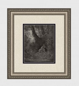 Gustave Dore Adam & Eve (Milton's Paradise Lost) c. 1880 Wood Engraving Signed