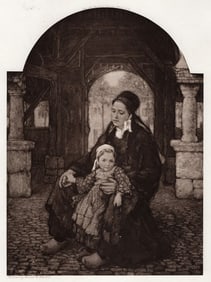 FRAMED 1800s Charles W. Bartlett Etching MOTHER & CHILD Signed