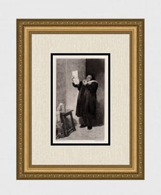 1800s James Dromgole LINTON Antique Etching Surprise Signed Framed