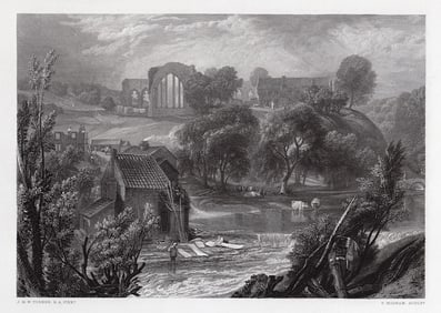 Joseph Mallord William Turner Egglestone Abbey, near Barnard Castle engraving signed