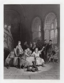 Gustave Dore Lancelot Relating His Adventures (Idylls of the King, Elaine) 1867 Engraving Signed