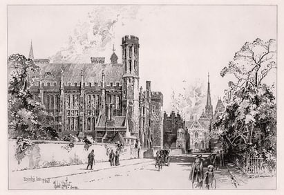 Herbert Railton Lincoln's Inn Hall etching signed