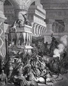 Biblical 1800s Gustave DORE Woodcut Jonathan Defeats Apollonius SIGNED Framed